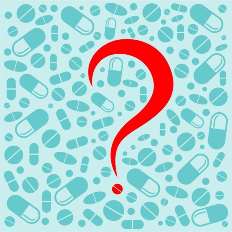 Question mark with pills